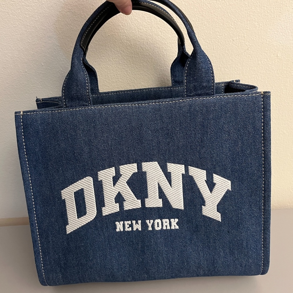 DKNY DENIM EMBROIDERY LOGO TOTE CROSSBODY BAG, NEW